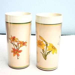 2 Vintage 1980 Floral Thermo- Serv Insulated Tumblers Drinking Glass